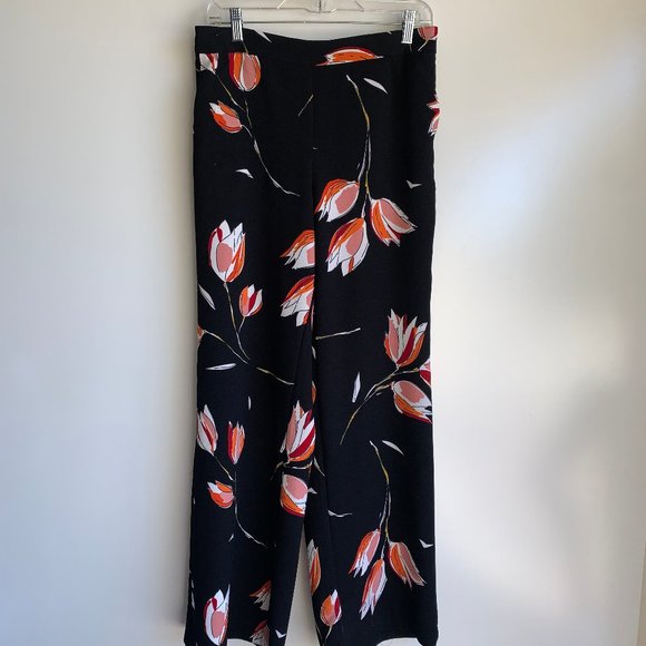 Catherine Malandrino Pants - CATHERINE MALANDRINO Black Floral Wide Leg Pants‎ M